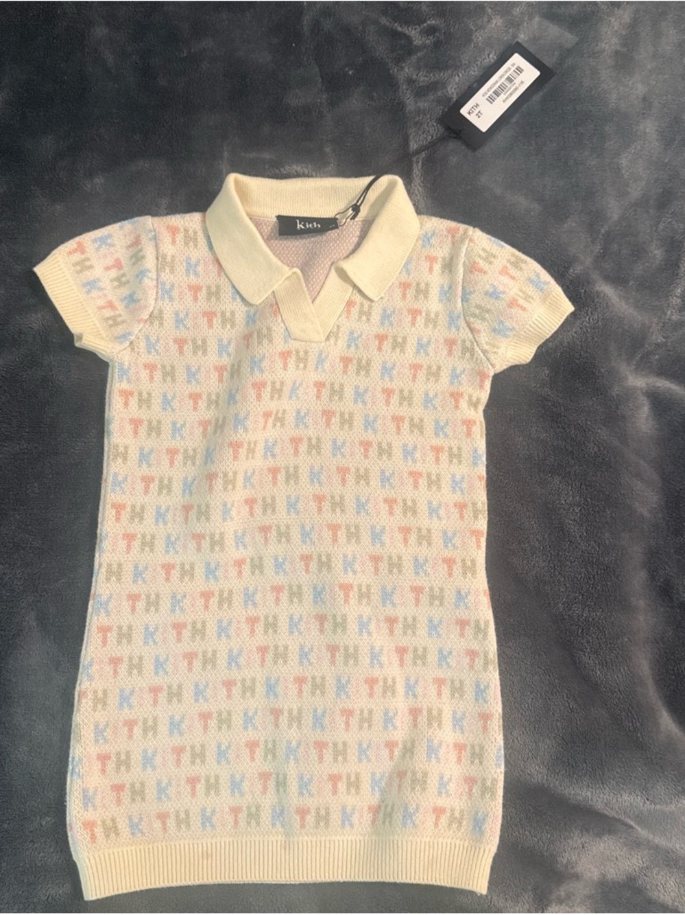 Kith Kids Cream Polo Knit Dress with Pastel Multicolor Logo